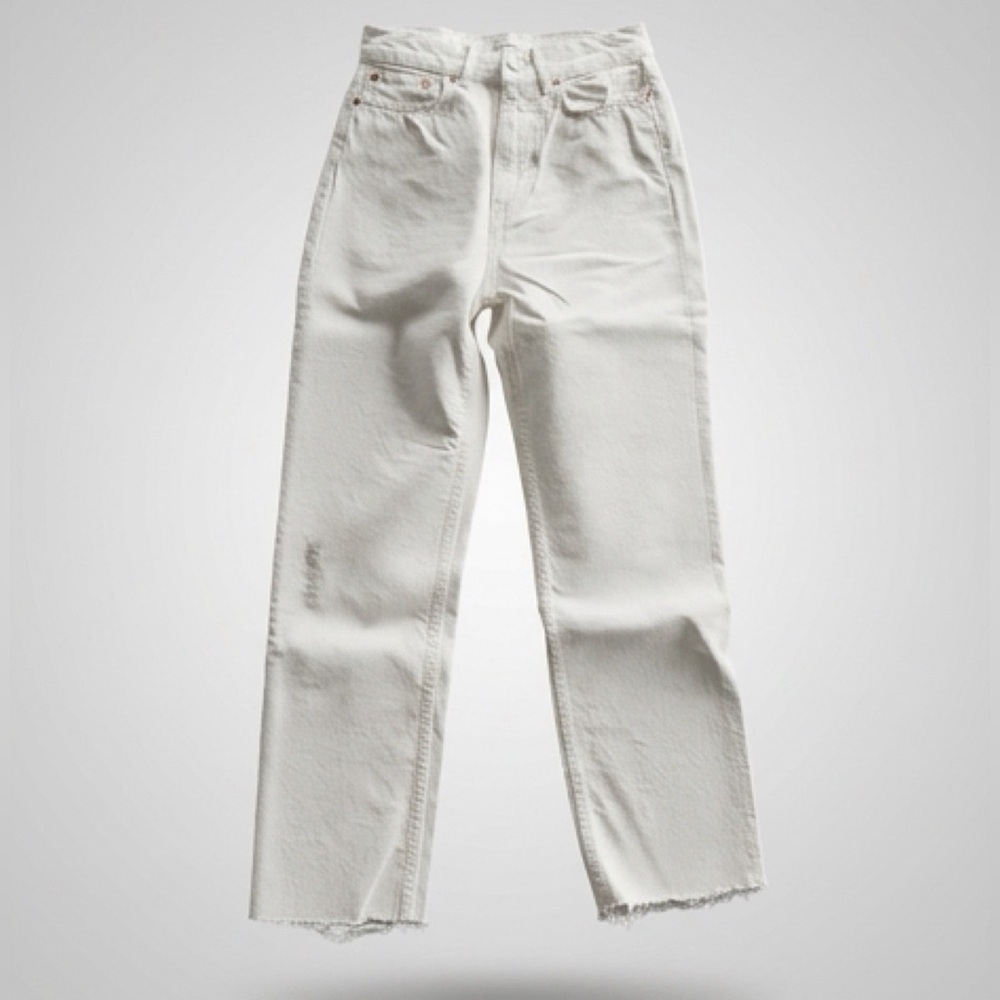 Zara White High-Waisted Ankle Straight Leg Jeans US2 — Cream